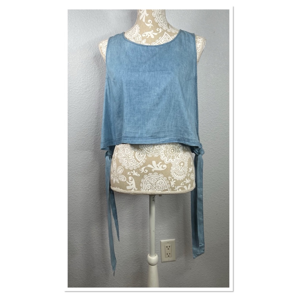 Moon River 100% Cotton Tank Top with Side Opening & Tie Closure Sz L NWT